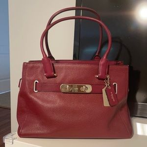 Wine red Coach pebble leather satchel